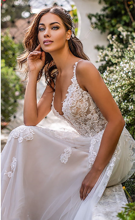 Ethereal Deep V Slim Fit Bridal Gown