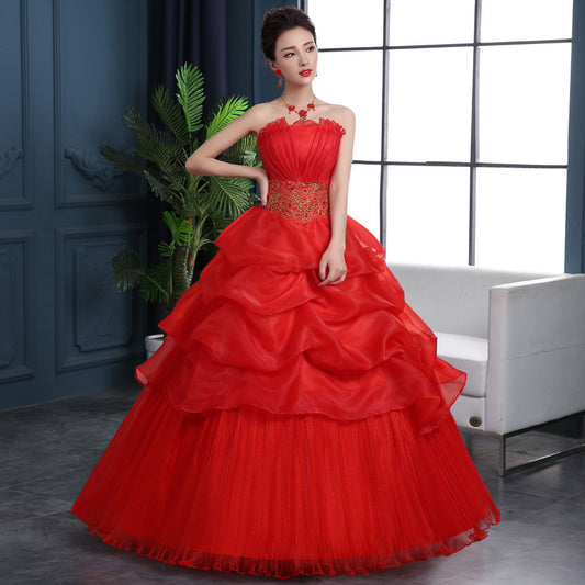 Radiant Red Tube Top Wedding Dress